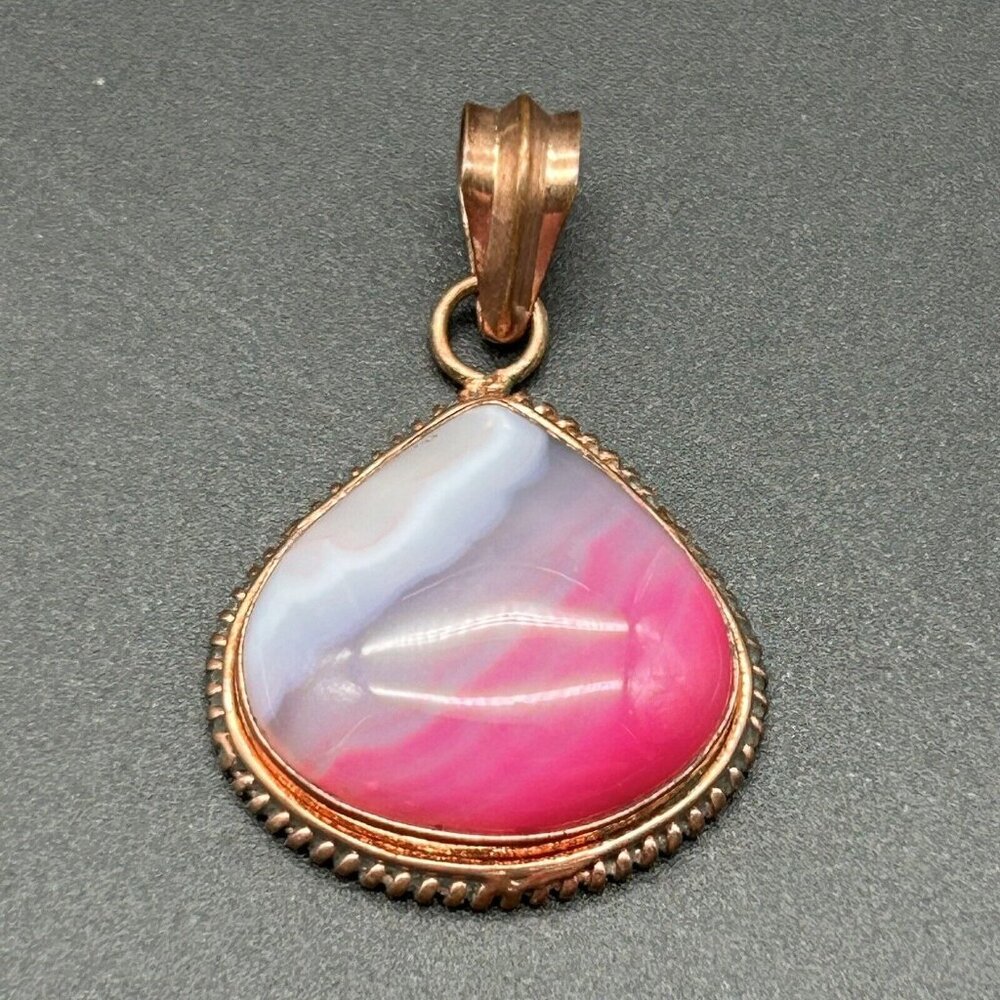 Pink Banded Agate Pendant Teardrop Cabochon GLOWS Jewelry Making Necklace 1"x1"